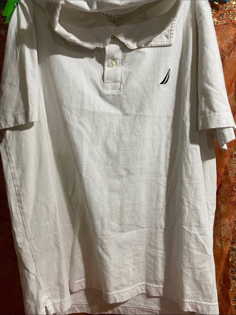 Nautica White Short-Sleeve Polo with Navy Sail Logo